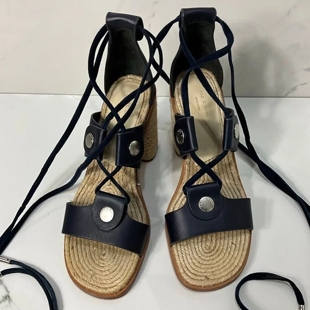 RAG & BONE Eden Block Heel Espadrille Ankle Wrap Sandals